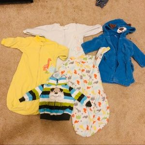 Sleep sacks, bathrobe and sweatshirts